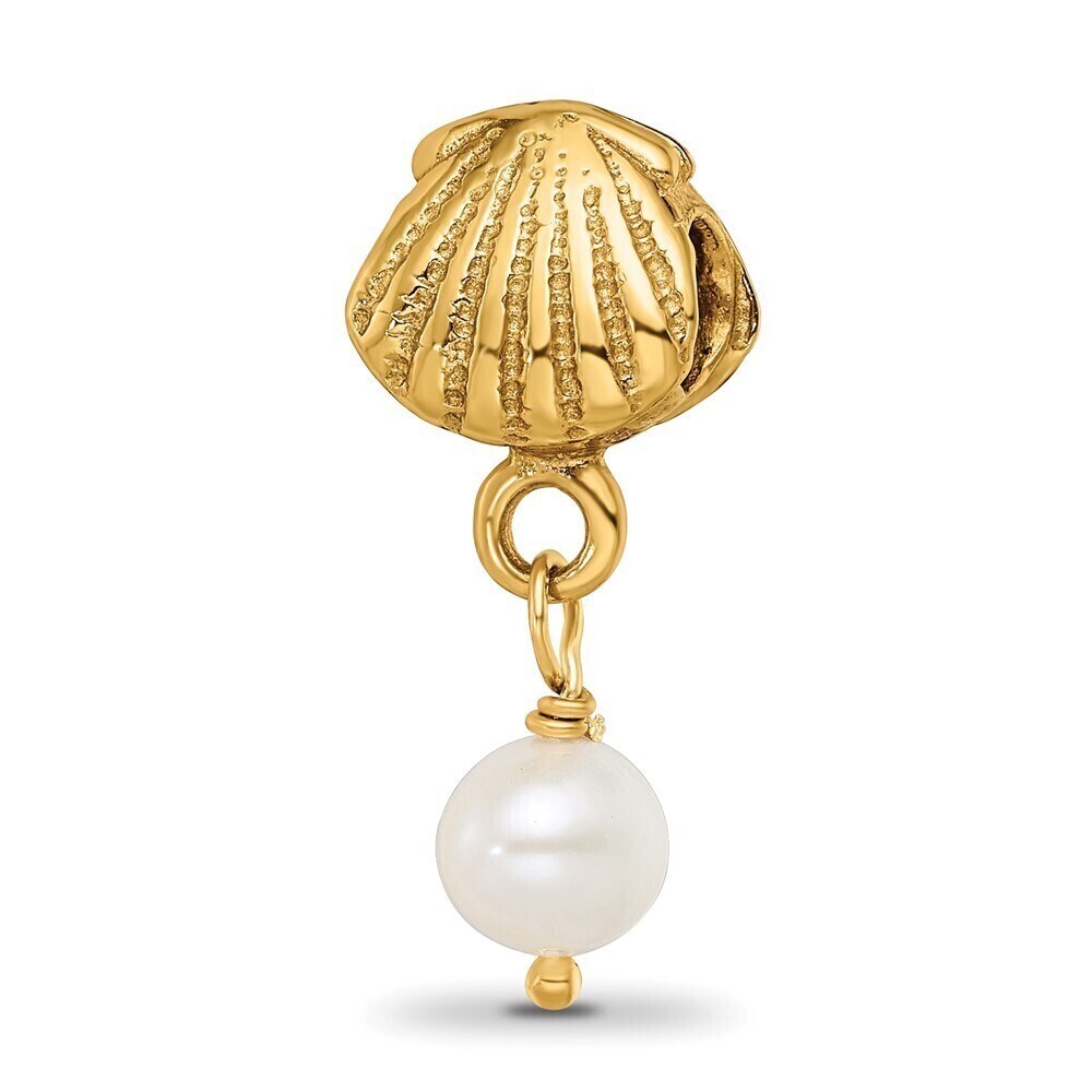 Kazi Luxury Sterling Silver GP Reflections Shell FW Cultured Pearl Dangle Bead